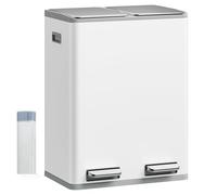 Hzuaneri Papelera Cocina Reciclaje, Doble Compartimento con Pedal Cubos de Basura 60L (2 x 30 L), Sistema de Separación de Residuos, 15 Bolsas Exclusivas, Blanco SW06099W