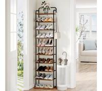Hzuaneri Zapatero Vertical, Zapatero de 10 Niveles, Torre para Habitaciones Pequeñas, Independiente, Ajustable, Ahorra Espacio, Marrón Rústico Y Negro SR23001B