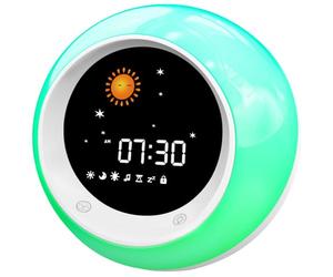 I·CODE - Reloj despertador infantil Sol y Luna, entrenador de sueño con luz nocturna, dispositivo de sonido de sueño, temporizador de sueño