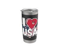 I Love USA Corazón Libertad Estatua Mapa Águila Vaso térmico de acero inoxidable de doble pared