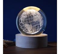I-TOTAL® - Bola de cristal 3D con efecto LED RGB en el techo, luz nocturna para niños, lámpara de noche con base de madera, tema de fantasía, decoración de cristal (MUNDO)