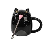 I-TOTAL® - Taza de café y té única, cuchara con diseño de lengua divertida, regalo perfecto para niños y adultos 400 ml (BLACK CAT)
