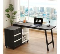 I0I&I0I Escritorio sencillo con cajones, mesa de oficina estable con estantes y mesa ancha para oficina en casa (negro + MDF + metal)