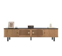 I0I&I0I Panel de TV de 190 x 35 x 45 cm con 2 puertas correderas, 2 puertas de rejilla, práctico armario de TV para salón, dormitorio, para guardar dispositivos de TV y decoración (roble + MDF +