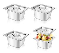 Ianulus 3 Recipientes De Acero Inoxidable 1/6 Con Tapa, 17,6 x 16,2 x 10 cm De Profundidad, Recipientes Para Gastronomía, Resistentes Al Calor, Para Carne, Pescado, Verduras