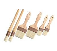 ibasenice Cepillo de Repostería de Madera con Cerdas de Cerdo, Aplicación Uniforme de Salsa, Set de 6 Piezas para Cocina y Horneado Ergonómico Redondo