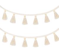 Ibenzoa®: Adorno de pared bohemio de macramé hecho a mano, con flecos, juego de 2 unidades, hecho con cordones de algodón y cuentas de madera, con flecos de 6,5 cm de largo y una longitud total de 75 