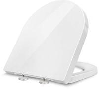 Ibenzoa® Asiento de inodoro premium en forma de D (ureo-duroplástico) con sistema de cierre suave y fácil de desmontar, bisagras de acero inoxidable, color blanco, dimensiones 36,5 x 43 / 21 x 28,5 cm