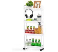 Ibenzoa®: Carro de cocina que ahorra espacio – 4 niveles, 11 ganchos, plástico, 38,8 x 12,5 x 90,7 cm, 4 ruedas (2 con freno) ideal para espacios reducidos, para cocina y baño