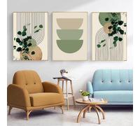 Ibenzoa®: Cuadro moderno de lienzo con motivos geométricos y una planta verde, elegante decoración para la pared, sin marco, ideal para salones y dormitorios