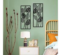 Ibenzoa®: Decoración de pared moderna, fabricada en metal , diseño de hojas en 2 piezas, cada una de 43 x 18 cm, dimensiones totales: 43 x 41 cm