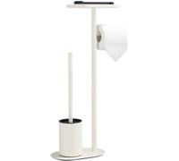 Ibenzoa® Elegante Set de baño 3 en 1: dispensador de cepillo de inodoro, soporte de papel higiénico y estante de almacenamiento, color beige y blanco, acero inoxidable