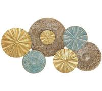 Ibenzoa®: Escultura de pared 3D de metal, 100 cm. Decoración de pared rectangular en azul, dorado y marrón vintage. Arte moderno para salón y pasillo
