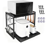 Ibenzoa® Estante de cocina ajustable y ampliable de 2 niveles con cajón, ganchos y ventosas, color , acero al carbono, ideal para microondas y electrodomésticos de cocina