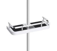 Ibenzoa® Estante de ducha sin taladro: estante ajustable para barras de ducha de Ø 18–25 mm, con 6 fundas de goma, resistente al agua, con base de desagüe y borde protector de 90°