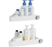 Ibenzoa® – Estante para ducha, sin necesidad de taladrar, que ahorra espacio, con almohadilla adhesiva, juego de 2 unidades, color blanco, plástico, con orificios de desagüe, resistente a la oxidación