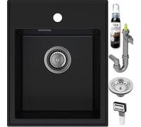 Ibenzoa® Fregadero de granito encastrable, color , 40 x 50 cm – Cubeta de 35 x 34 x 18,5 cm, tratado, sifón de PP que ahorra espacio con componentes de acero inoxidable, incluye accesorios de montaje