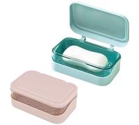 Ibenzoa® - Jabonera, transparente, fabricada en plástico resistente, diseño de doble capa para el drenaje del agua, desmontable, con tapa abatible, resistente a la corrosión, 13,2 x 8,4 x 5,1 cm, idea