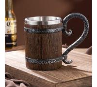 Ibenzoa®: Jarra vintage hecha a mano, diseño de barrica de madera, acero inoxidable 304 en el interior, resina en el exterior, 500 ml, ideal para cerveza, café, zumo y whisky