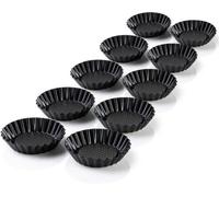 Ibenzoa® Juego de 10 mini moldes para tartaletas, diámetro de 11 cm – Acero al carbono con doble revestimiento antiadherente reforzado con cerámica, aptos para horno hasta 230 °C, ideales para mini ta