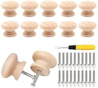 Ibenzoa®: Juego de 10 pomos de madera redondos para armarios, diámetro 3,3 cm, altura 2,5 cm, incluye 10 tornillos y un destornillador, superficie resistente a la corrosión – ideales para armarios, ca