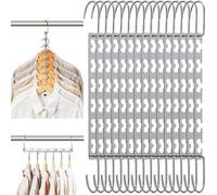 Ibenzoa®: Juego de 15 perchas metálicas que ahorran espacio, color plateado, con 6 ranuras, capacidad de carga de hasta 9 kg, diseño tipo bayoneta, compatible con barras de plástico, metal y madera