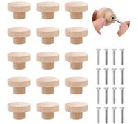 Ibenzoa®: Juego de 15 pomos de madera para muebles, diseño clásico y redondo, 3 cm x 2,5 cm, madera natural, incluye tornillos para armarios y cajones