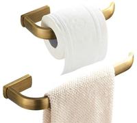 Ibenzoa® - Juego de 2 accesorios para baño: toallero de 29,5x8,8x2,8 cm y soporte para papel higiénico de 19,5x8,8x2,8 cm, para montaje en pared, con acabado en bronce cepillado