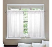 Ibenzoa® Juego de 2 cortinas translúcidas modernas, color blanco, 65x90 cm, de poliéster. Cortinas ligeras para cocina y salón, con bolsillo para barra o clips