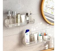 Ibenzoa® - Juego de 2 estantes para ducha, de acrílico transparente, para montaje en pared. Se adhieren sin necesidad de taladrar, soportan hasta 12 kg y son ideales para champú y toallas