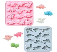 Ibenzoa® Juego de 2 moldes de silicona para chocolate y dulces – Moldes para caramelos con forma de dinosaurios, 6 diseños de dinosaurios y 12 patrones, apto para alimentos, 16,6 x 14,7 x 1,8 cm, rosa