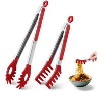 Ibenzoa® Juego de 2 pinzas para espaguetis con dientes de silicona, mangos de acero inoxidable reforzado, resistentes al calor hasta 250°C, aptas para lavavajillas y suaves con los utensilios de cocin