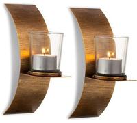 Ibenzoa® Juego de 2 portavelas de pared, color bronce-dorado. Elegantes candelabros de metal para pared con soporte de vidrio para velas pequeñas, incluye 2 tornillos