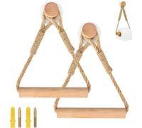 Ibenzoa® Juego de 2 soportes para papel higiénico y toallas de estilo vintage e industrial, cuerda y madera, 60 cm, 11,5 x 11,5 x 6,5 cm, autoadhesivo, sin necesidad de taladrar, diseño rústico