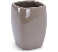 Ibenzoa®: Juego de 3 accesorios de baño de cerámica y plástico – Dispensador de jabón (7x6x15 cm), Jabonera (11x8x3 cm) y Portacepillos de dientes (diámetro 7,5 cm x 9,5 cm), color taupe