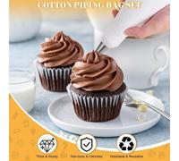 Ibenzoa® Juego de 3 bolsas reutilizables de algodón para repostería (30/35/40 cm) con 6 boquillas de acero inoxidable, ideales para decorar tartas, galletas y macarons