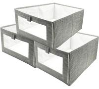 Ibenzoa®: Juego de 3 cajas de almacenamiento con ventana transparente y cierre a presión. Ideales para organizar armarios, ropa, libros y juguetes