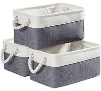Ibenzoa® - Juego de 3 cajas plegables de tela para almacenamiento, 36x26x18 cm – Lino/algodón/poliéster, gris y blanco, ideales para ahorrar espacio y guardar juguetes, ropa y libros