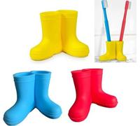 Ibenzoa® - Juego de 3 portacepillos de silicona con forma de botas de lluvia para niños (amarillo, rojo, azul), sin BPA, 7,5 x 6 x 5 cm, para hasta 2 cepillos de dientes, se pueden colocar vertical u 