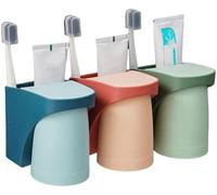 Ibenzoa®: Juego de 3 soportes para cepillos de dientes – Soportes de pared sin necesidad de taladrar, fabricados en plástico, ideales para ahorrar espacio y para guardar cepillos de dientes y vasos pe
