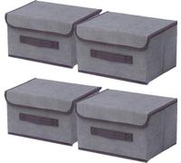 Ibenzoa® - Juego de 4 cajas de almacenamiento plegables de tela con tapa, color gris, 26 x 19 x 16 cm, apilables, con asas de transporte, fabricadas en tela de polipropileno y cartón, ideales para rop