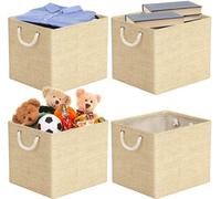 Ibenzoa®: Juego de 4 cestas plegables de lona para almacenamiento, con asas de algodón, estructura de barras de metal, de 33 x 38 x 33 cm – ideales para libros, ropa y juguetes