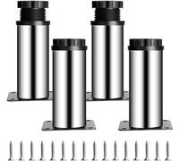 Ibenzoa® Juego de 4 patas ajustables para muebles – Altura de 10 cm, diámetro de 3,8 cm, placa base de 6 cm, fabricadas con placas de hierro/tubos de hierro y base de plástico, ajustables hasta 10 mm,