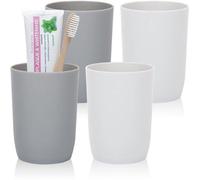 Ibenzoa®: Juego de 4 vasos apilables para enjuague bucal, 280 ml, plástico PP, portátiles, base antideslizante, aptos para lavavajillas, color gris/blanco