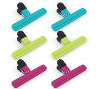 Ibenzoa® Juego de 6 clips para alimentos, tamaño grande – Fabricados en ABS con resorte de acero inoxidable, 15,2 x 8,5 cm, color rosa, verde y azul. Ideales para cerrar bolsas de snacks, café y alime