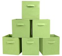 Ibenzoa® Juego de 6 cubos plegables para almacenamiento: cajas verdes, resistentes y hechas de tela ligera, ideales para ahorrar espacio y guardar ropa, juguetes y libros