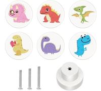 Ibenzoa®: Juego de 6 pomos de madera con forma de dinosaurio, redondos, de color blanco, con un diámetro de 35 mm y una altura de 25 mm. Incluye 3 longitudes de tornillos (22/25/30 mm) para armarios, 