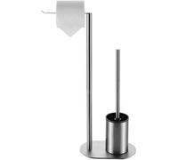 Ibenzoa® Juego de accesorios para baño de acero inoxidable: dispensador de papel higiénico independiente con escobilla para inodoro, resistente a la corrosión, diseño 2 en 1 que ahorra espacio, instal