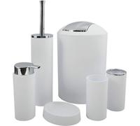 Ibenzoa® Juego de baño de 6 piezas en blanco: Dispensador de jabón de 300 ml (18×8×8 cm), escobilla de inodoro con cabezal reemplazable (12×38 cm), 2 cubos de basura de 2 litros (15×21 cm), jabonera y