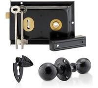 Ibenzoa® Juego de cerradura antiguo con pomo esférico y placa de cobertura para la cerradura, color envejecido, hierro fundido y metal. Juego completo con cerradura